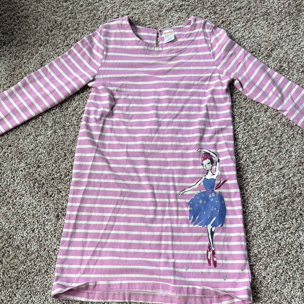 Gymboree Pink and White Striped Dress with Ballerina Design